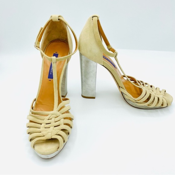 RALPH LAUREN Purple Label Madeleen Suede Leather Metallic Heels Sandals Size 37 - Picture 2 of 11